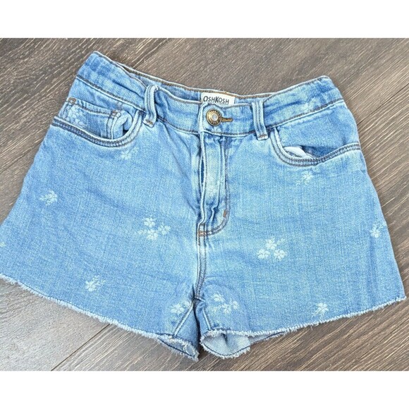 OshKosh B'Gosh Floral Denim Shorts Girl's Size 7/7A Blue Boho Elastic - Picture 1 of 3